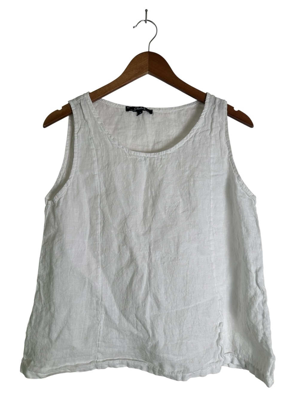Charlie B Women’s L White Linen Scoop Neck Tank Top